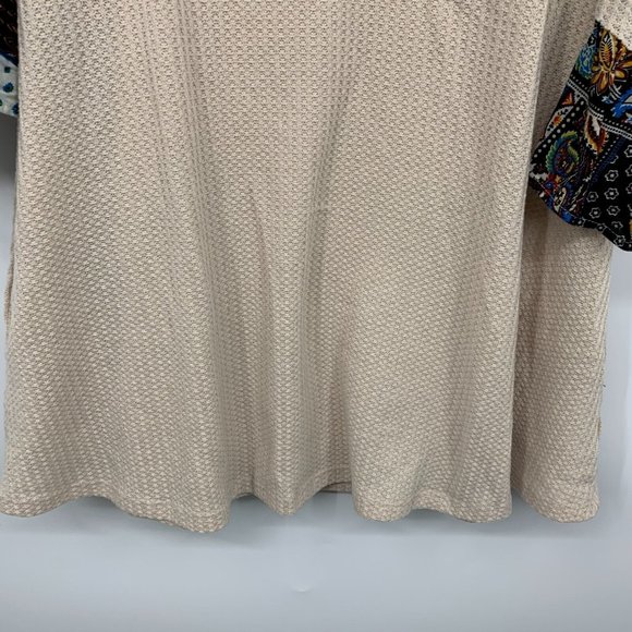 Umgee Top Waffle Knit Patchwork Flare Sleeve V Neck Tunic Pockets - Picture 5 of 11